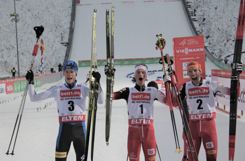 Kristjan Ilves, Johannes Lamparter, Franz-Josef Rehrl (v.l.) jubeln im Ziel. Foto: Brand-Aktuell