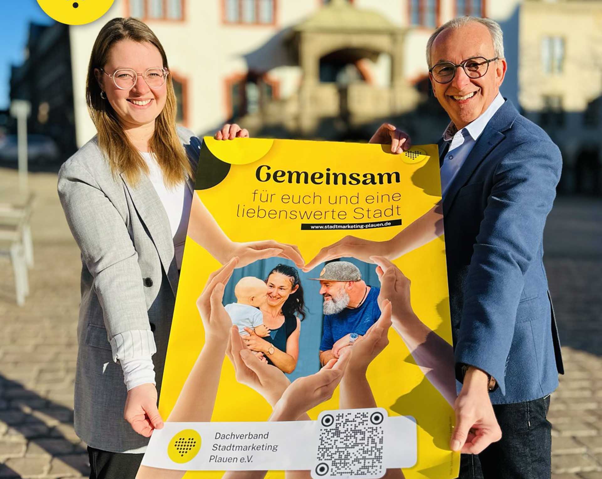 Lena Schaller und Thomas Münzer vom Dachverband Stadtmarketing Plauen. Foto: Verband